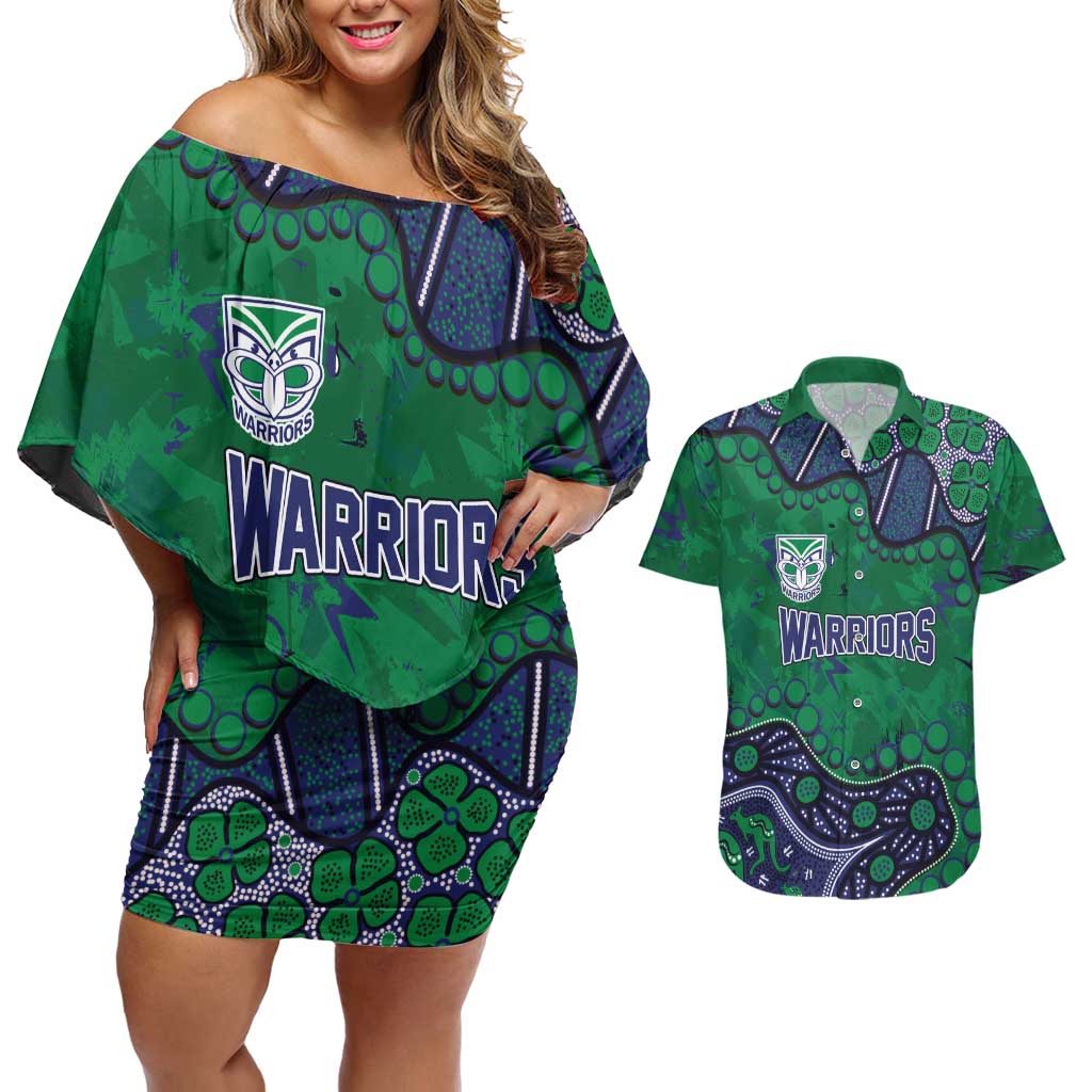 Personalized Newcastle Knights Couples Matching Off Shoulder Short Dress and Hawaiian Shirt Aboriginal Pattern with Graffiti Style Design
