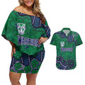 Personalized Newcastle Knights Couples Matching Off Shoulder Short Dress and Hawaiian Shirt Aboriginal Pattern with Graffiti Style Design