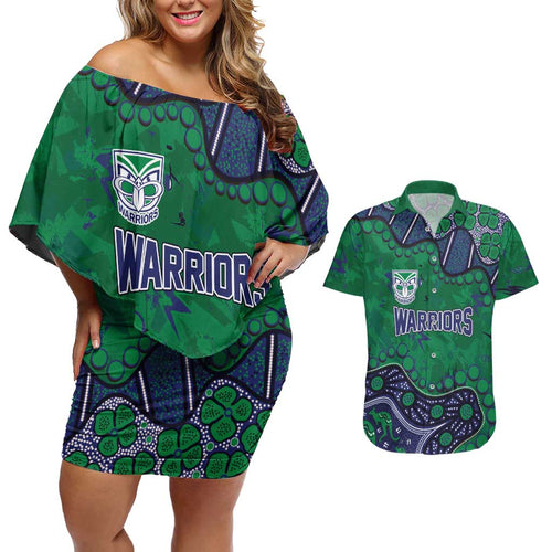 Personalized Newcastle Knights Couples Matching Off Shoulder Short Dress and Hawaiian Shirt Aboriginal Pattern with Graffiti Style Design