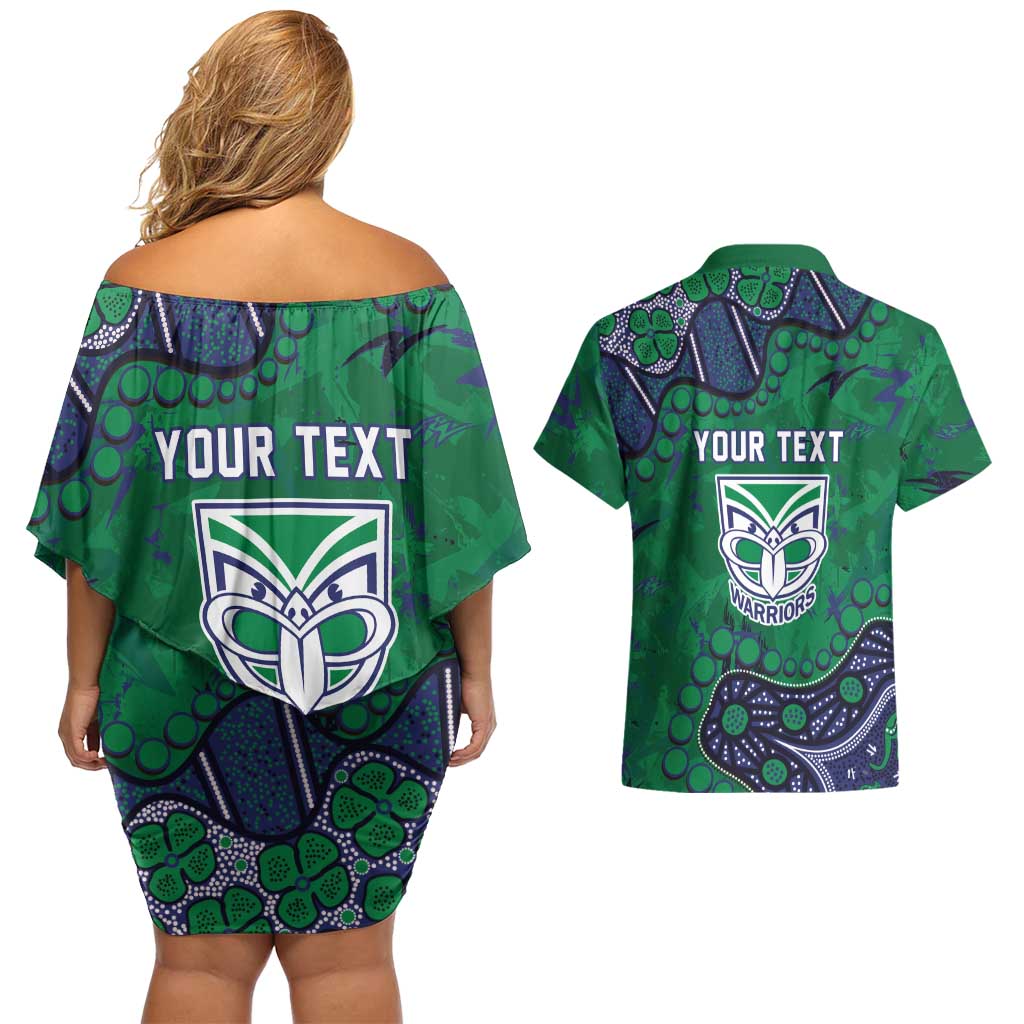 Personalized Newcastle Knights Couples Matching Off Shoulder Short Dress and Hawaiian Shirt Aboriginal Pattern with Graffiti Style Design