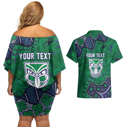 Personalized Newcastle Knights Couples Matching Off Shoulder Short Dress and Hawaiian Shirt Aboriginal Pattern with Graffiti Style Design