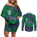 Personalized Newcastle Knights Couples Matching Off Shoulder Short Dress and Long Sleeve Button Shirt Aboriginal Pattern with Graffiti Style Design