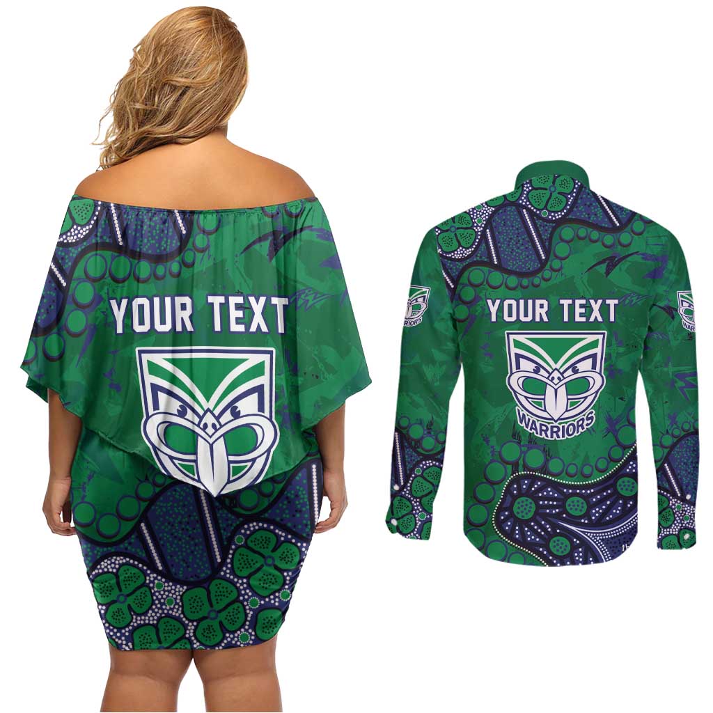 Personalized Newcastle Knights Couples Matching Off Shoulder Short Dress and Long Sleeve Button Shirt Aboriginal Pattern with Graffiti Style Design