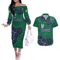 Personalized Newcastle Knights Couples Matching Off The Shoulder Long Sleeve Dress and Hawaiian Shirt Aboriginal Pattern with Graffiti Style Design