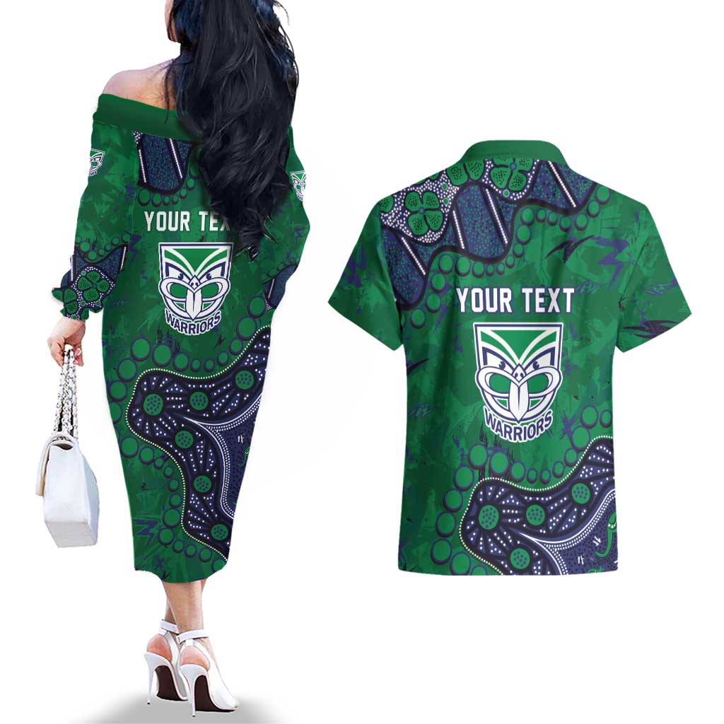 Personalized Newcastle Knights Couples Matching Off The Shoulder Long Sleeve Dress and Hawaiian Shirt Aboriginal Pattern with Graffiti Style Design
