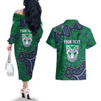 Personalized Newcastle Knights Couples Matching Off The Shoulder Long Sleeve Dress and Hawaiian Shirt Aboriginal Pattern with Graffiti Style Design