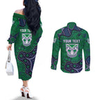 Personalized Newcastle Knights Couples Matching Off The Shoulder Long Sleeve Dress and Long Sleeve Button Shirt Aboriginal Pattern with Graffiti Style Design