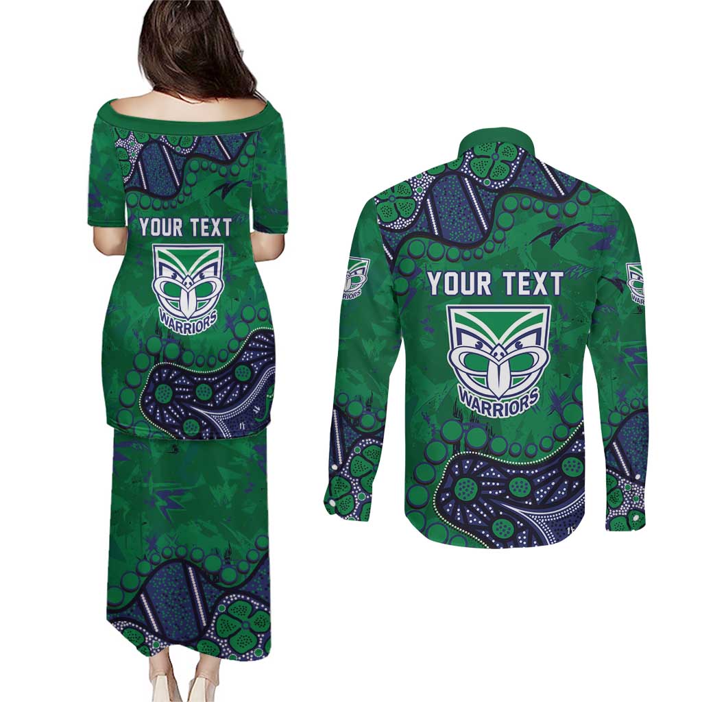 Personalized Newcastle Knights Couples Matching Puletasi and Long Sleeve Button Shirt Aboriginal Pattern with Graffiti Style Design