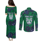Personalized Newcastle Knights Couples Matching Puletasi and Long Sleeve Button Shirt Aboriginal Pattern with Graffiti Style Design