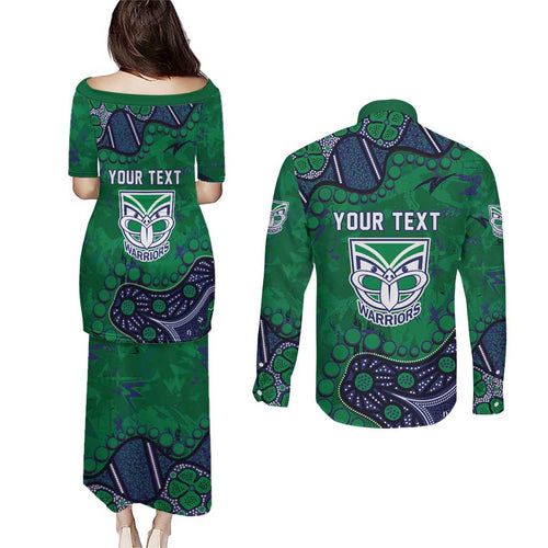 Personalized Newcastle Knights Couples Matching Puletasi and Long Sleeve Button Shirt Aboriginal Pattern with Graffiti Style Design