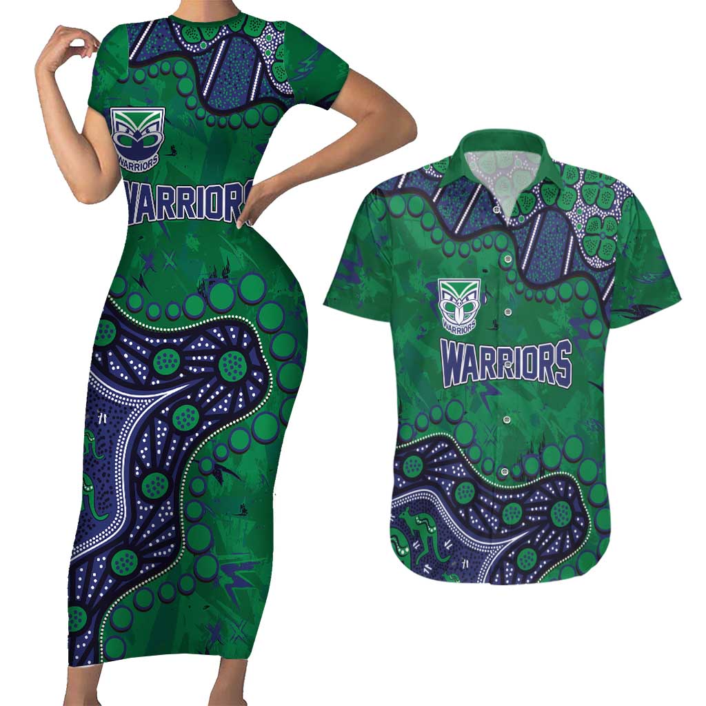 Personalized Newcastle Knights Couples Matching Short Sleeve Bodycon Dress and Hawaiian Shirt Aboriginal Pattern with Graffiti Style Design