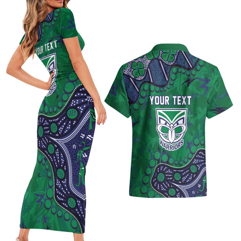 Personalized Newcastle Knights Couples Matching Short Sleeve Bodycon Dress and Hawaiian Shirt Aboriginal Pattern with Graffiti Style Design