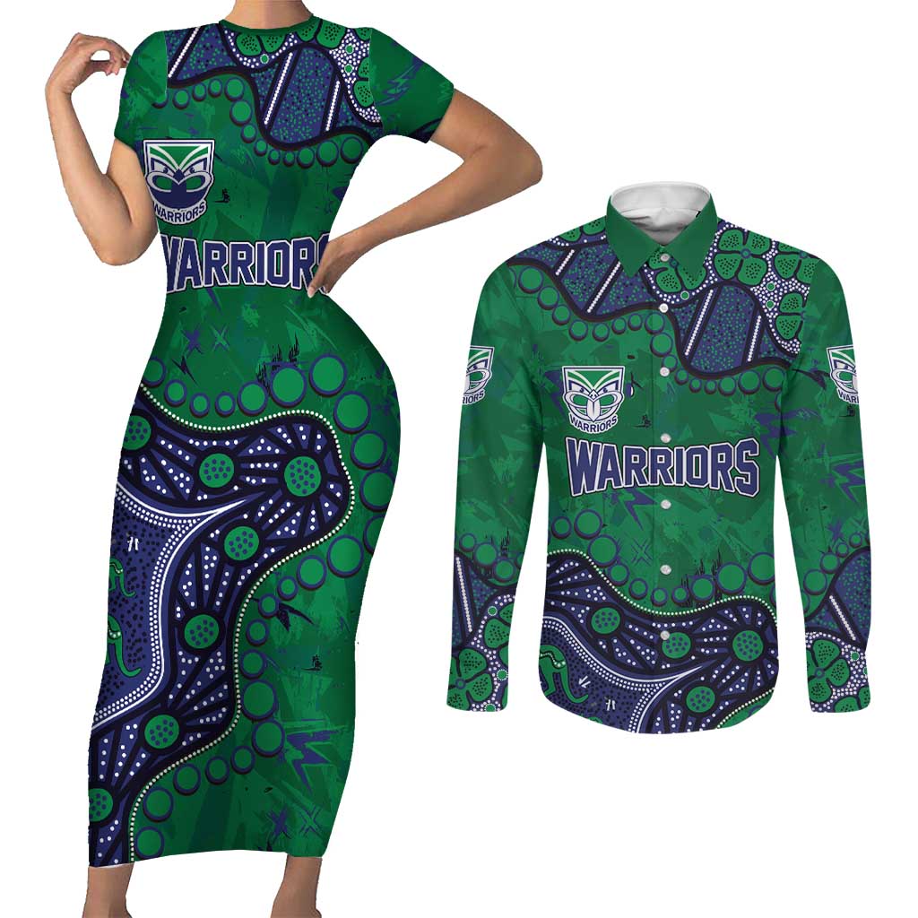 Personalized Newcastle Knights Couples Matching Short Sleeve Bodycon Dress and Long Sleeve Button Shirt Aboriginal Pattern with Graffiti Style Design