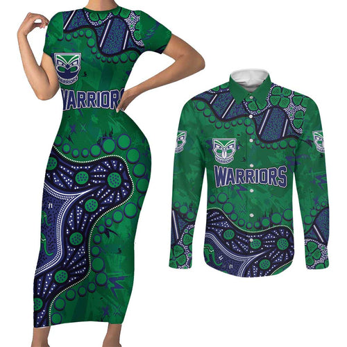 Personalized Newcastle Knights Couples Matching Short Sleeve Bodycon Dress and Long Sleeve Button Shirt Aboriginal Pattern with Graffiti Style Design