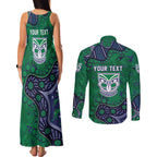 Personalized Newcastle Knights Couples Matching Tank Maxi Dress and Long Sleeve Button Shirt Aboriginal Pattern with Graffiti Style Design