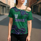 Personalized Newcastle Knights Cross Shoulder Shirt Aboriginal Pattern with Graffiti Style Design