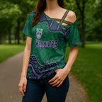 Personalized Newcastle Knights Cross Shoulder Shirt Aboriginal Pattern with Graffiti Style Design