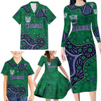 Personalized Newcastle Knights Family Matching Long Sleeve Bodycon Dress and Hawaiian Shirt Aboriginal Pattern with Graffiti Style Design