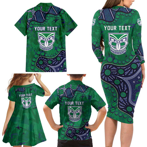 Personalized Newcastle Knights Family Matching Long Sleeve Bodycon Dress and Hawaiian Shirt Aboriginal Pattern with Graffiti Style Design