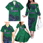 Personalized Newcastle Knights Family Matching Off The Shoulder Long Sleeve Dress and Hawaiian Shirt Aboriginal Pattern with Graffiti Style Design