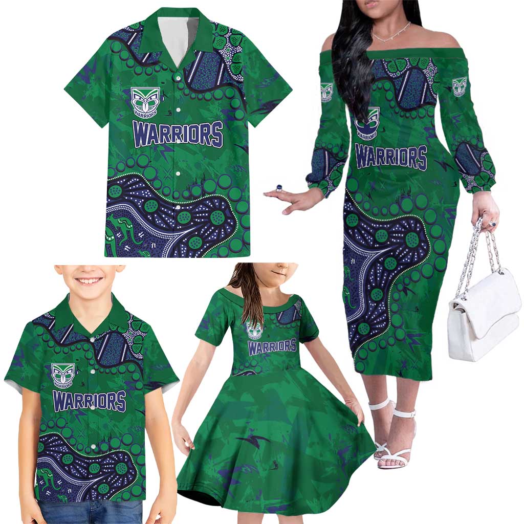 Personalized Newcastle Knights Family Matching Off The Shoulder Long Sleeve Dress and Hawaiian Shirt Aboriginal Pattern with Graffiti Style Design