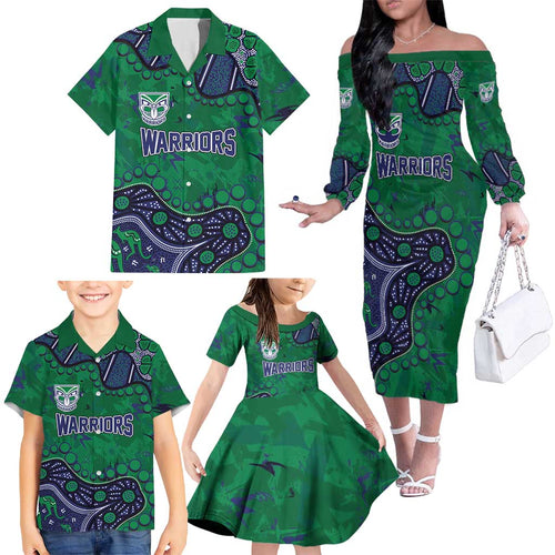 Personalized Newcastle Knights Family Matching Off The Shoulder Long Sleeve Dress and Hawaiian Shirt Aboriginal Pattern with Graffiti Style Design