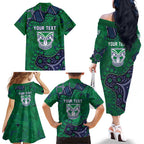 Personalized Newcastle Knights Family Matching Off The Shoulder Long Sleeve Dress and Hawaiian Shirt Aboriginal Pattern with Graffiti Style Design