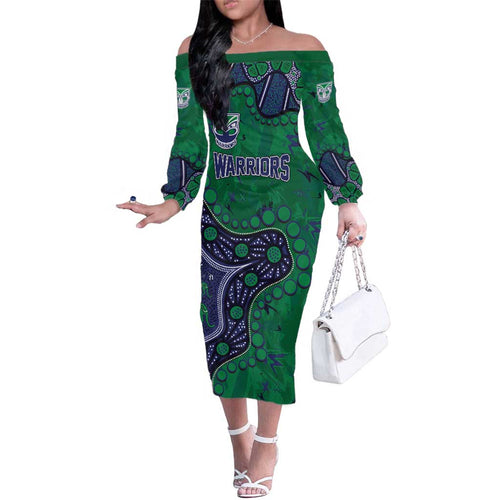 Personalized Newcastle Knights Family Matching Off The Shoulder Long Sleeve Dress and Hawaiian Shirt Aboriginal Pattern with Graffiti Style Design