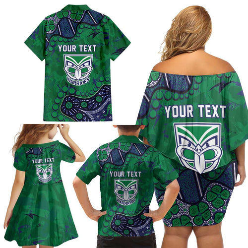Personalized Newcastle Knights Family Matching Off Shoulder Short Dress and Hawaiian Shirt Aboriginal Pattern with Graffiti Style Design