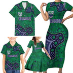 Personalized Newcastle Knights Family Matching Short Sleeve Bodycon Dress and Hawaiian Shirt Aboriginal Pattern with Graffiti Style Design