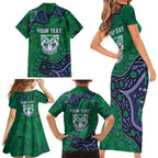 Personalized Newcastle Knights Family Matching Short Sleeve Bodycon Dress and Hawaiian Shirt Aboriginal Pattern with Graffiti Style Design