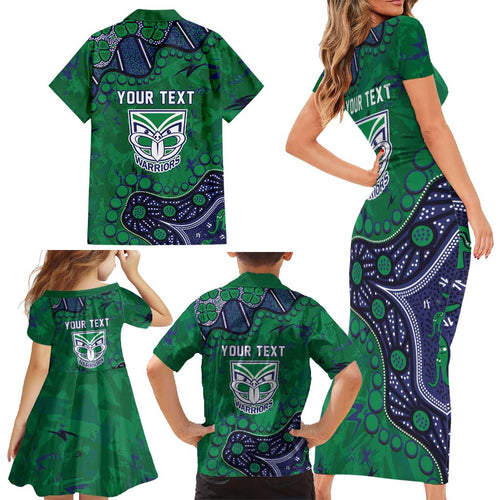 Personalized Newcastle Knights Family Matching Short Sleeve Bodycon Dress and Hawaiian Shirt Aboriginal Pattern with Graffiti Style Design
