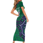 Personalized Newcastle Knights Family Matching Short Sleeve Bodycon Dress and Hawaiian Shirt Aboriginal Pattern with Graffiti Style Design