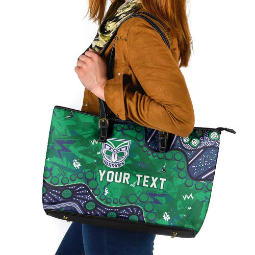 Personalized Newcastle Knights Leather Tote Bag Aboriginal Pattern with Graffiti Style Design