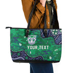 Personalized Newcastle Knights Leather Tote Bag Aboriginal Pattern with Graffiti Style Design