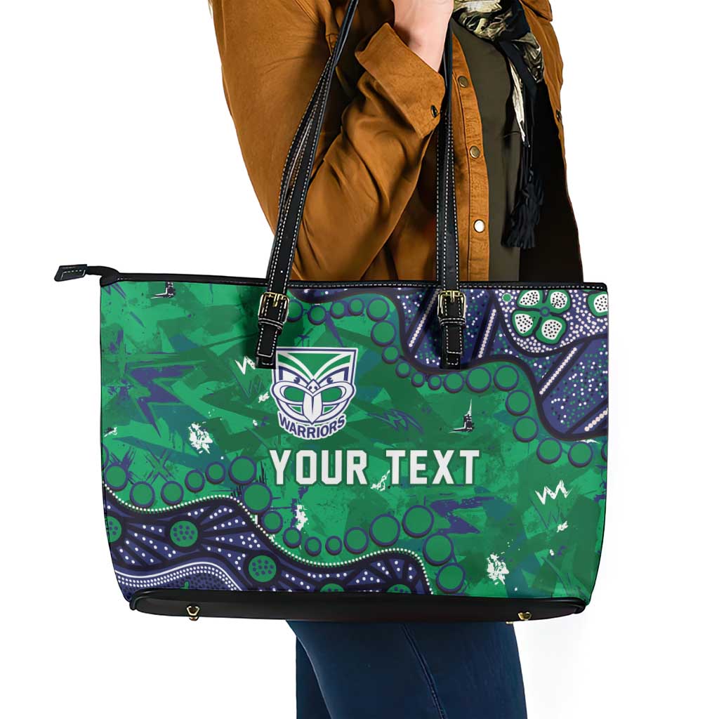 Personalized Newcastle Knights Leather Tote Bag Aboriginal Pattern with Graffiti Style Design