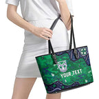 Personalized Newcastle Knights Leather Tote Bag Aboriginal Pattern with Graffiti Style Design
