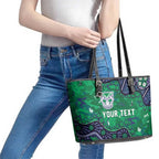 Personalized Newcastle Knights Leather Tote Bag Aboriginal Pattern with Graffiti Style Design