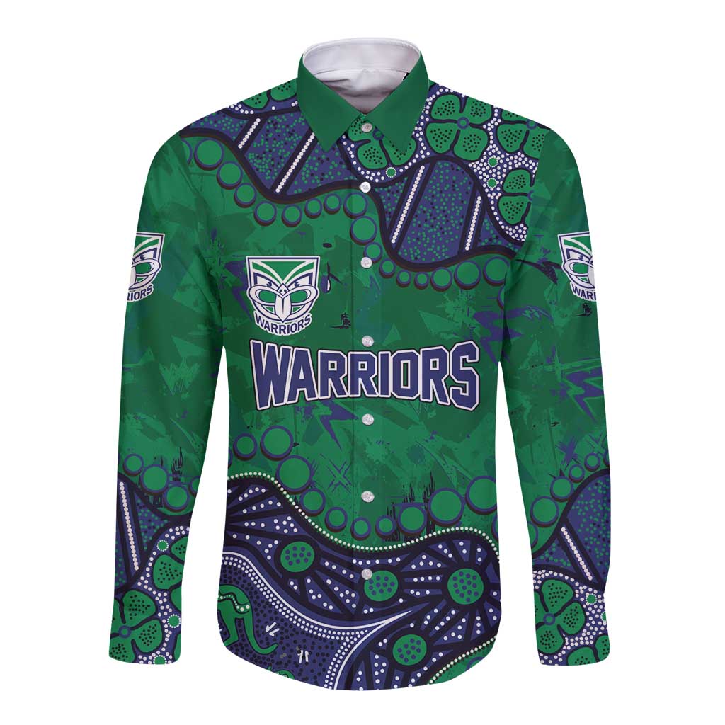 Personalized Newcastle Knights Long Sleeve Button Shirt Aboriginal Pattern with Graffiti Style Design