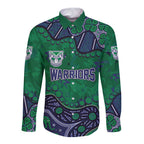 Personalized Newcastle Knights Long Sleeve Button Shirt Aboriginal Pattern with Graffiti Style Design