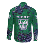 Personalized Newcastle Knights Long Sleeve Button Shirt Aboriginal Pattern with Graffiti Style Design