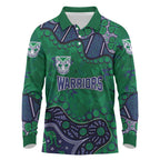 Personalized Newcastle Knights Long Sleeve Polo Shirt Aboriginal Pattern with Graffiti Style Design