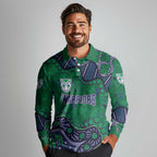 Personalized Newcastle Knights Long Sleeve Polo Shirt Aboriginal Pattern with Graffiti Style Design