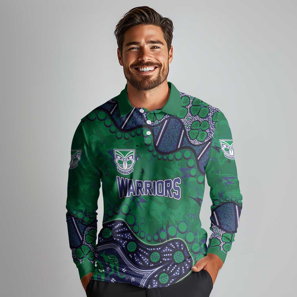 Personalized Newcastle Knights Long Sleeve Polo Shirt Aboriginal Pattern with Graffiti Style Design