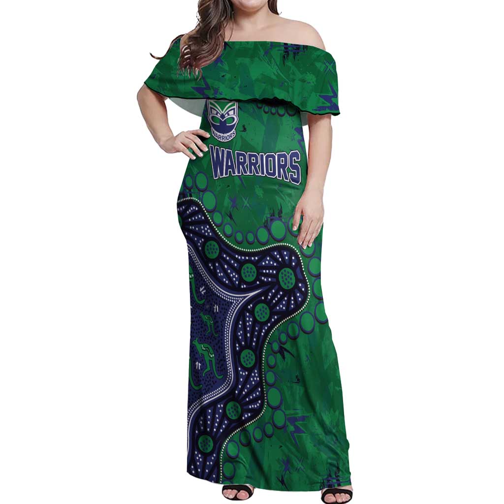 Personalized Newcastle Knights Off Shoulder Maxi Dress Aboriginal Pattern with Graffiti Style Design