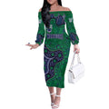 Personalized Newcastle Knights Off The Shoulder Long Sleeve Dress Aboriginal Pattern with Graffiti Style Design