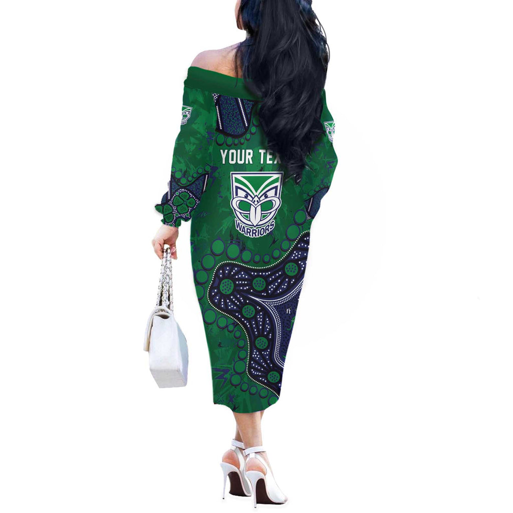 Personalized Newcastle Knights Off The Shoulder Long Sleeve Dress Aboriginal Pattern with Graffiti Style Design