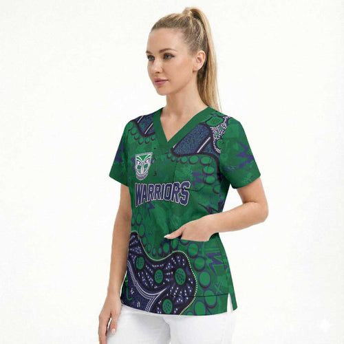 Personalized Newcastle Knights Scrub Top Aboriginal Pattern with Graffiti Style Design