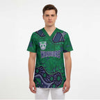 Personalized Newcastle Knights Scrub Top Aboriginal Pattern with Graffiti Style Design