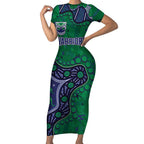 Personalized Newcastle Knights Short Sleeve Bodycon Dress Aboriginal Pattern with Graffiti Style Design